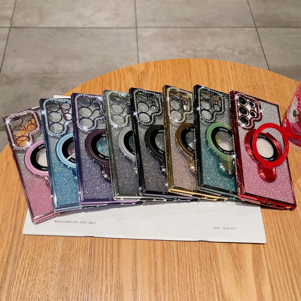 Samsung S24ultra Rhinestone Phone Case A05s Flash Powder Gradient S23 Electroplating A73 Magnetic Bracket A13