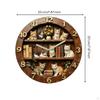 Katzenmotiv Wanduhr Holzoptik mit arabischen Ziffern Rustikal für Buchliebhaber, Wohnzimmer,
