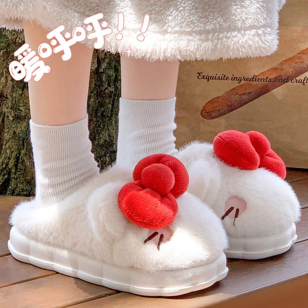 Cute plush cotton slippers winter indoor home thick bottom non-slip plush warm cotton mop