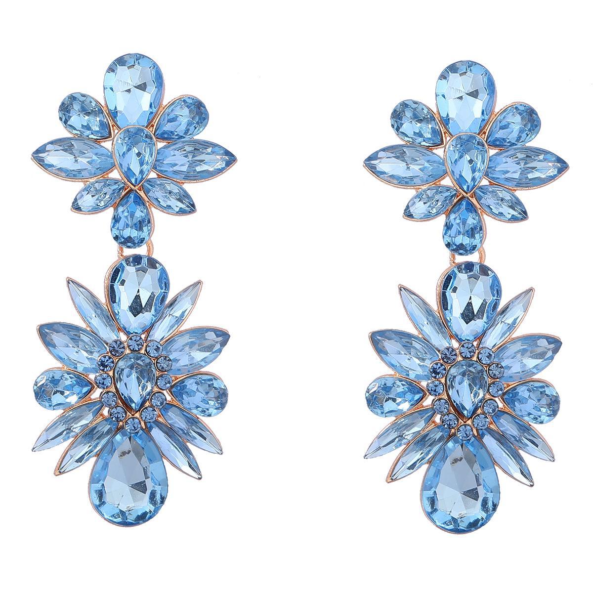 

Европейские и американские преувеличенные многослойные серьги-цветочки из сплава с бриллиантами для женщин - гламурные украшения в уличном стиле синий