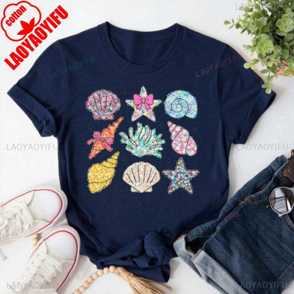 

SeaShell Shirt Beach TShirt Summer Women Tops Aesthetic Tees Ocean Animal Clothes Ocean Lover Gift Cute Women Clothes 3XL