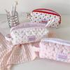 Strawberry Print Pen Bag Quilted Zipper Stationery Organizer Durable Pencil Case