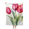Extra Large Floral Blanket - Elegant Red/Pink Tulips & Green Leaves - Heavyweight 300Gsm Flannel Bedspread - All-Season Soft Throw for Sofa, Bed, Home