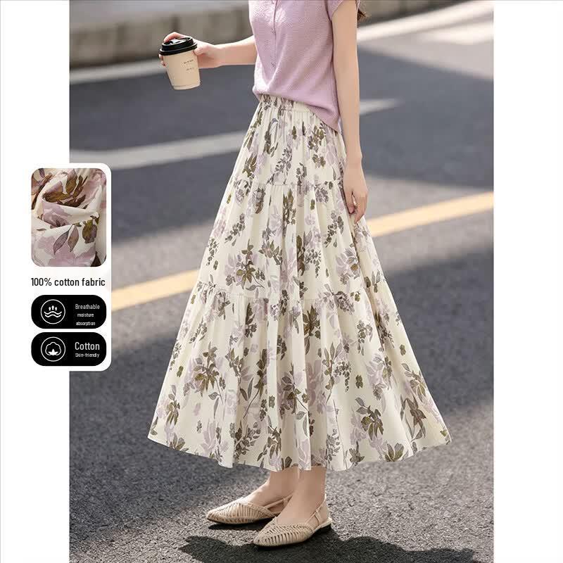 Elegant High-Waist Floral Maxi Skirt One Size