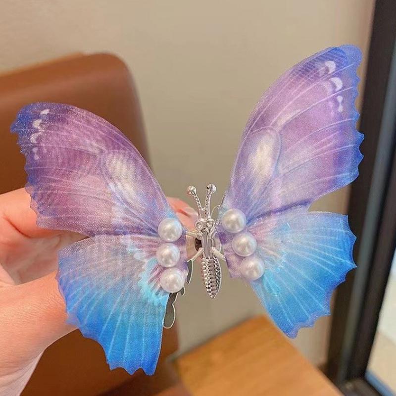 Colorful Glitter Big Butterfly Hair Clip Beautiful  Wings Pearl Hairpin For Girls Sweet Hairgrip Barrette Hair Accessories