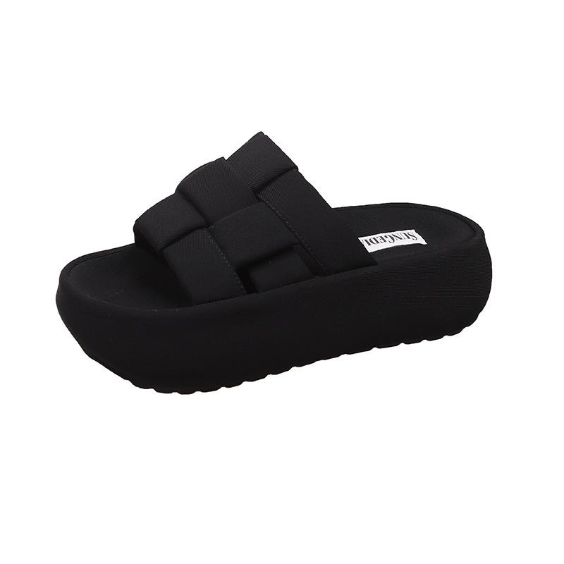 Thick-bottomed Woven Slippers Women's New Open-toed and Versatile Outer Wear In Summer 2025, High-end Casual One-word Cool Slippers