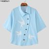 INCERUN Oversized Men Lapel Neck Short Sleeve Side Buttons Up Print Casual Loose Shirts