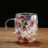 Double-Walled Glass Mug with Dried Flowers 250/350ml Heat Resistant Handle Coffee Cup for Hot Drinks Unique Artistic Glassware