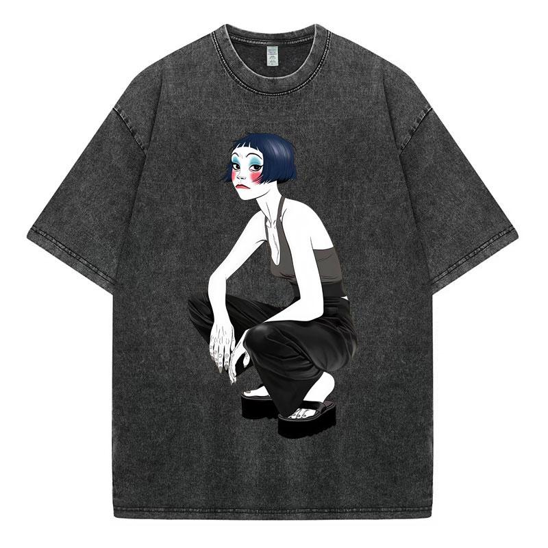 Vintage Washed Gorillaz The Mountain Tour Tshirts Men Women Casual Fashion Tshirt High Quality Cotton Oversized T Shirt
