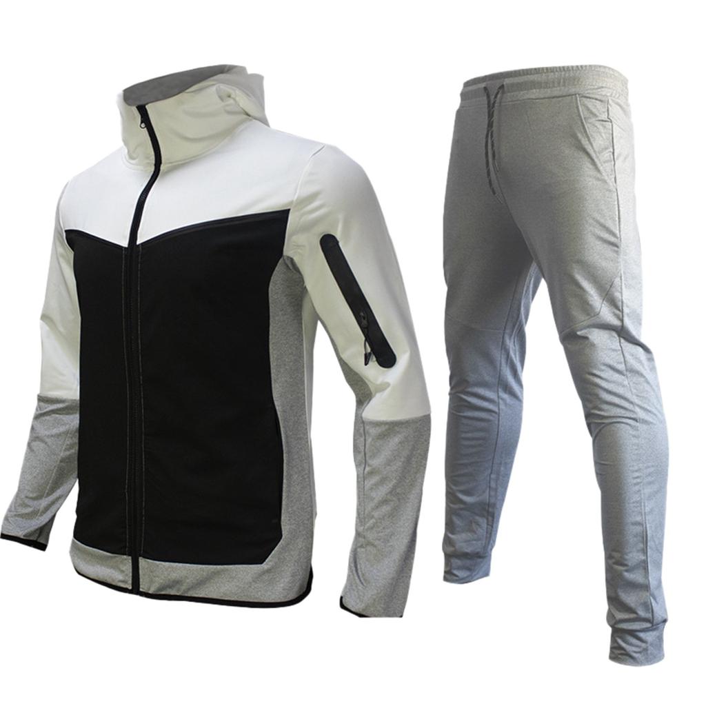 Men's Colorblock Zipper Sweatshirt Hoodie Men's Sports Large Size Casual Sweatshirt And Trousers Set