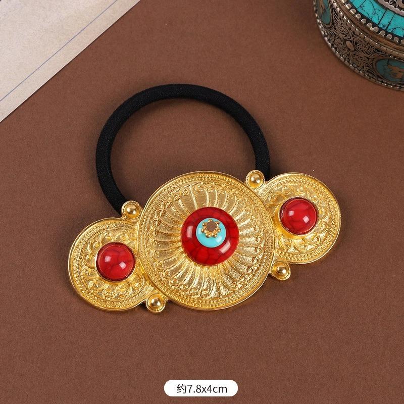Tibetan Women's Head Flower Headgear Tibetan Hair Rope Rubber Band Tibetan Clothing Accessories Tibetan Dance Performance Xizang Hair Accessories