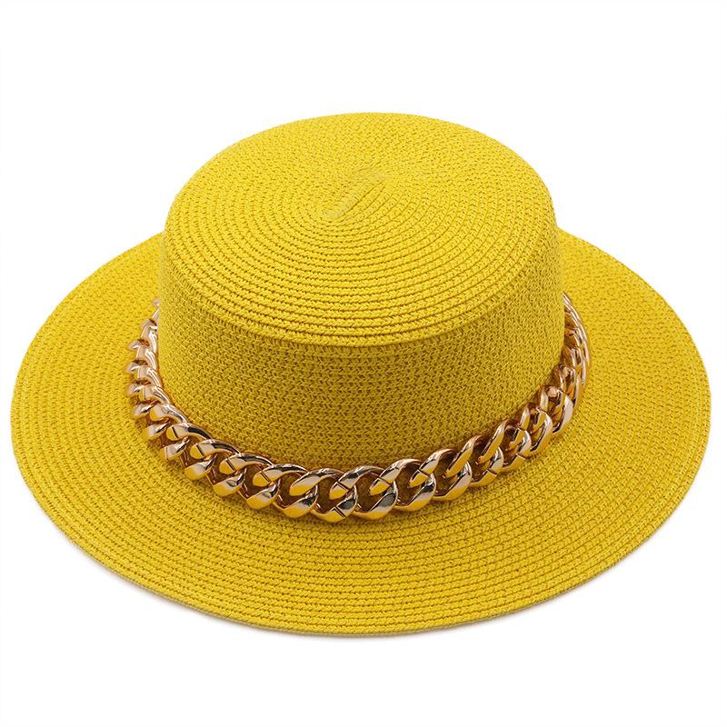 New Flat Top Top Hat Straw Hat Ladies Summer Beach Hat Shade Sunscreen Resort Seaside Hat Flat Brim Jazz Hat