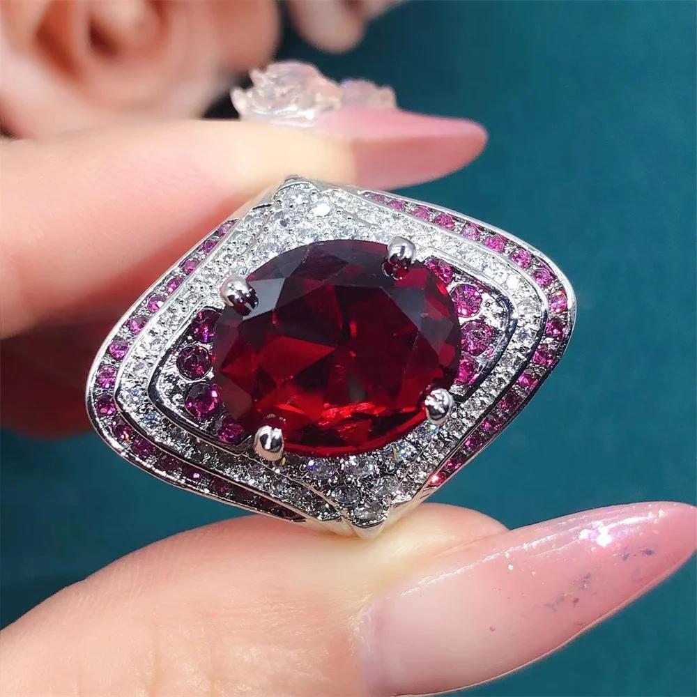 2026 New Red Corundum Ring Women's Super Large Zircon Light Luxury Fashion Party Zircon Dove Egg Shiny Wholesale
