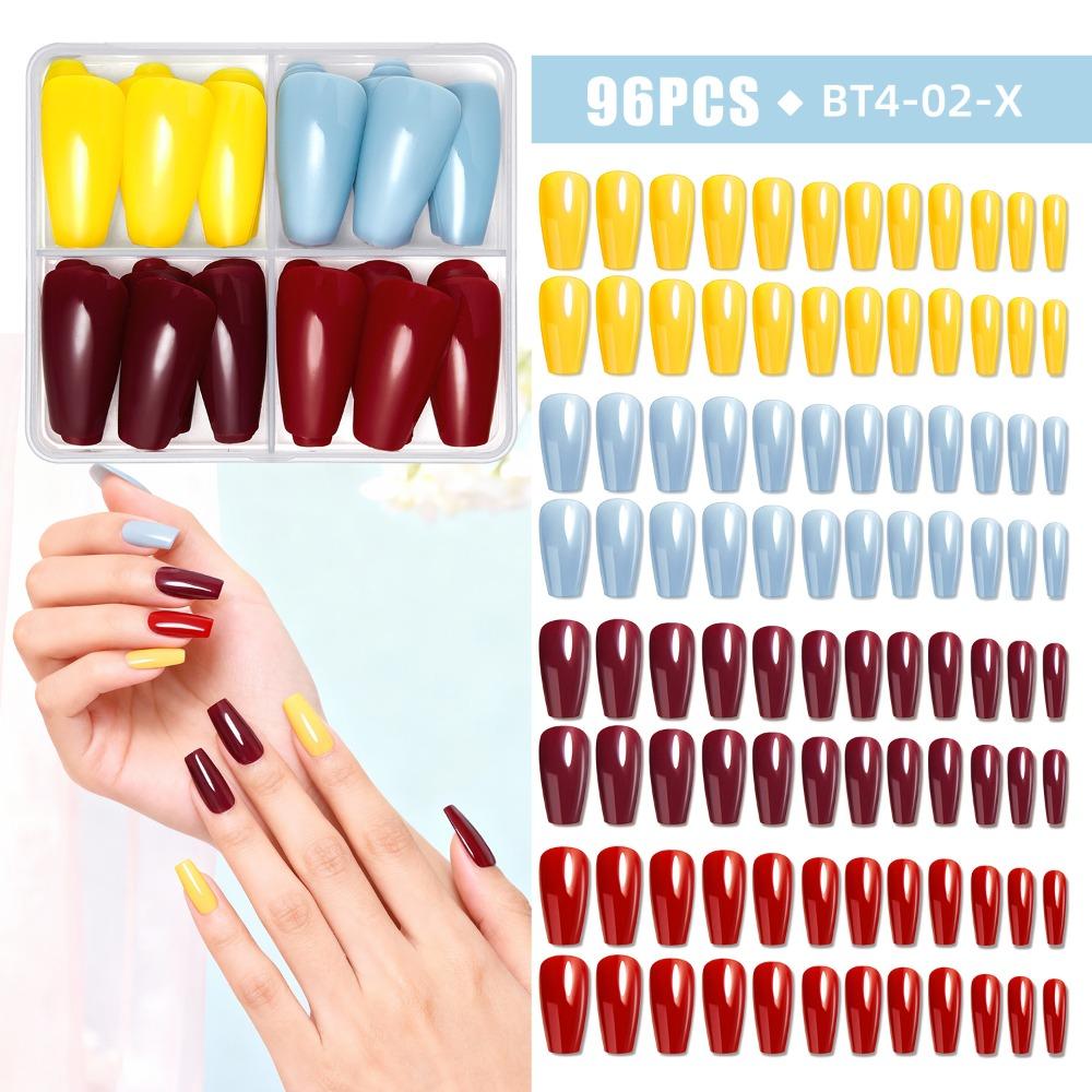 96pcs Coffin Ballet Full Cover Nail Tips Mix Color Fake Nials New Press on Nails Woman DIY Nail Art
