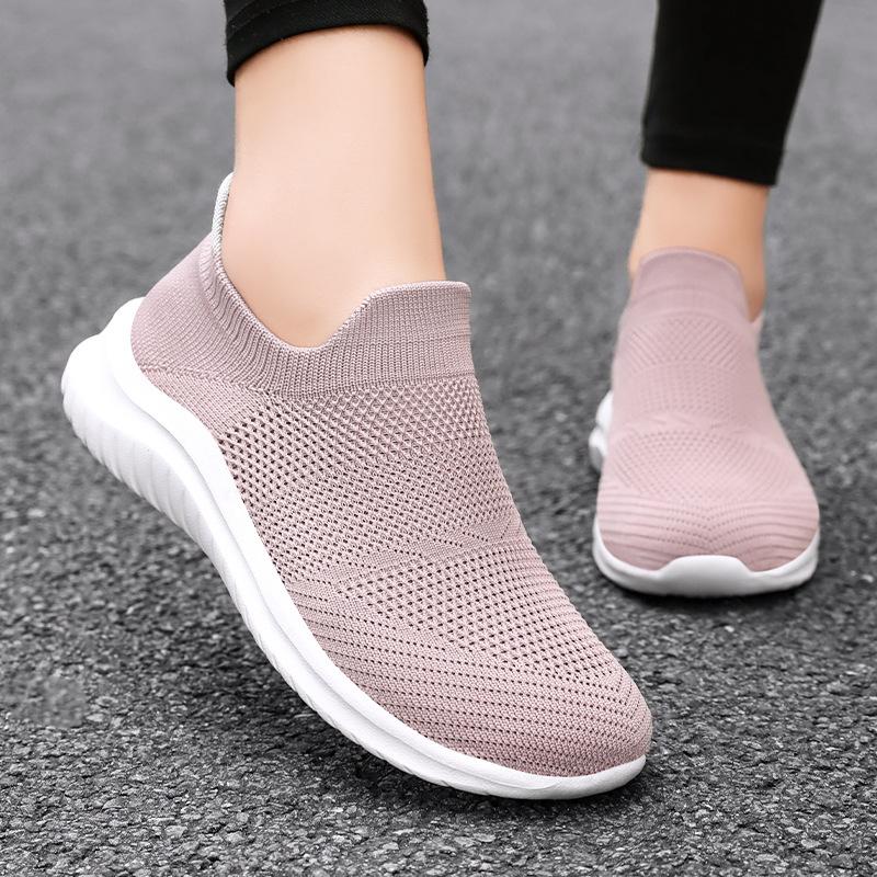 Women's shoes new fly-woven breathable casual shoes light mouth lightweight single shoes soft sole comfortable net shoes solid color simple shoes wom
