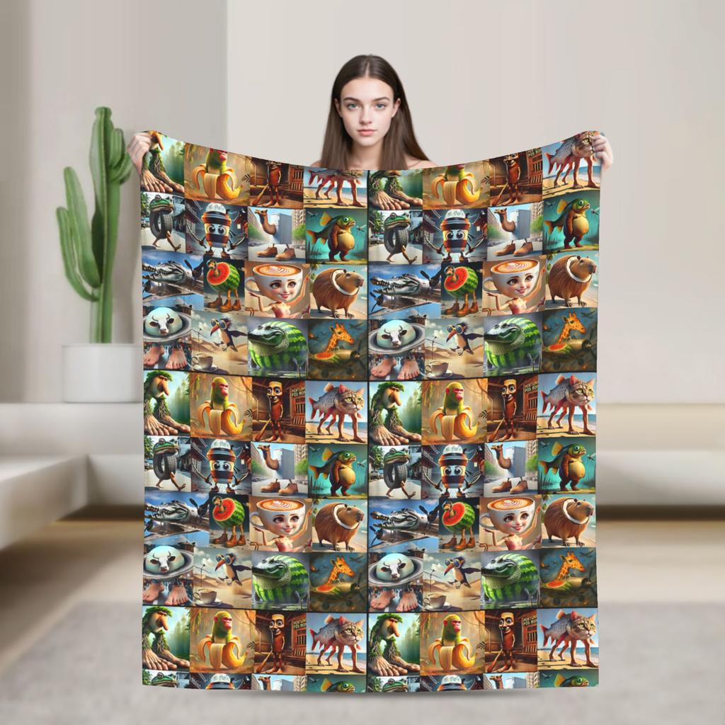 Italian Brainrot Cappuccino Assassino Fun Cappuccino Meme Blanket Soft Funny Plush Throw Blanket For Flannel Bedspread Bed Cover