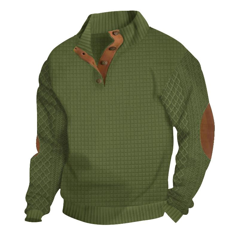Spring and Autumn Splicing Small Checked Men's Long Sleeve Casual Top Embroidered Cardigan Pullover Sweater