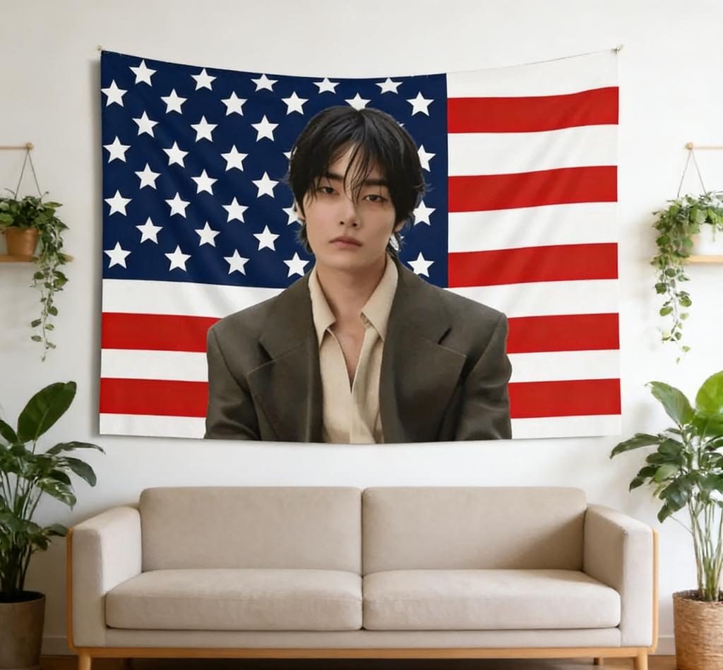 1pc SKZ USA Flag Vibrant Tapestry Kpop Group Fan Gift Dorm Bedroom Wall Decor
