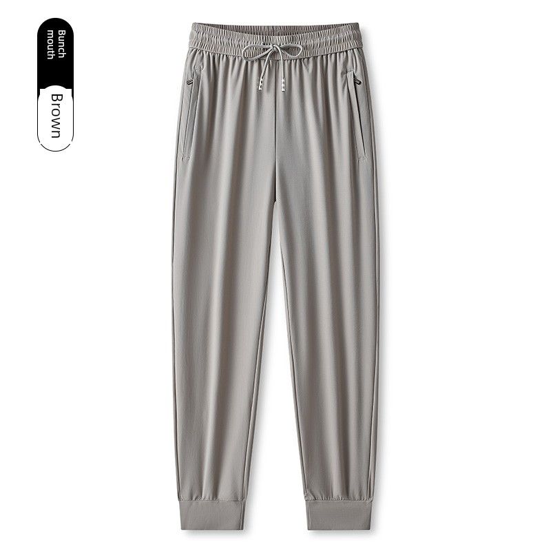 Foreign Trade Export Surplus Summer Men's Elastic Ice Silk Loose Straight-Leg Sports Quick-Dry Cool Casual Long Pants