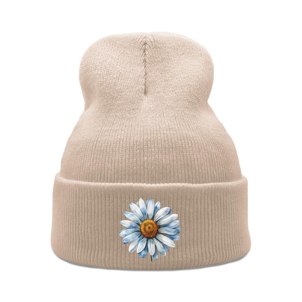 Blue Daisy Print Warm Winter Hats Unisex Knitted Hat Beanie Man Cap Stretchy Warm Knit Cap Beanie Ideal Choice For Gifts