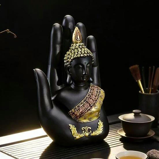 Palm Buddha Statue Meditating Thai Buddha Sitting Figurine Spiritual Sculpture for Home Office Zen Decor