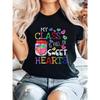 Women's Soft Casual Teacher T-Shirt - "My Class Is Full of Sweet Hearts" Cute Heart Print, Lightweight Comfortable