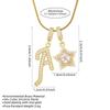 18K Gold Plated Copper Necklace with Zirconium Pentagram & Letter Pendant for Women