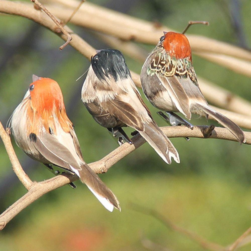 6PCS with Clips Simulation Sparrow Multicolor Artificial Bird Model Home Decoration