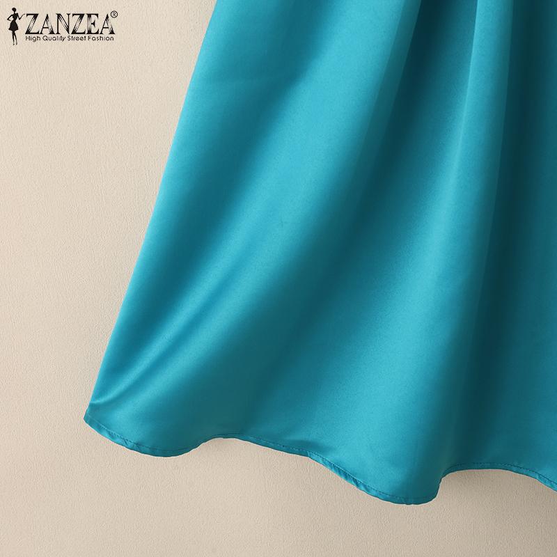 ZANZEA Rochie de vară cu mânecă scurtă și guler rotund, casual, cu model A-line