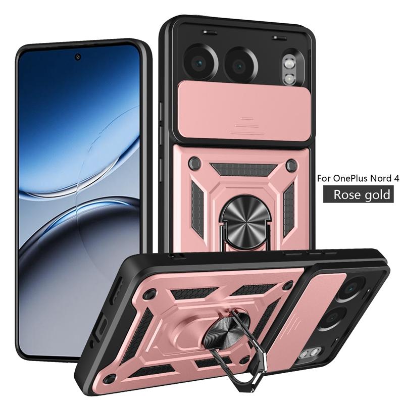 

For Oneplus Nord 4 5G Case Magnetic Metal Ring Holder Armor Cases for One Plus 1+ Nord4 Nord 4 Slide Lens Protect Cover For Oneplus Nord 4 розового золота