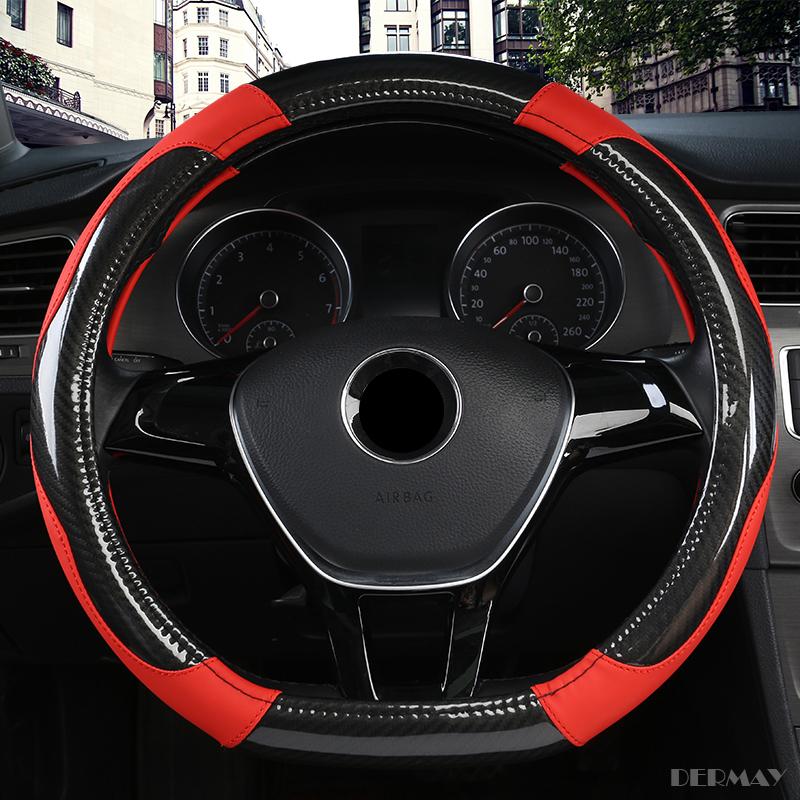 DERMAY D Shape Steering-Wheel Black Auto Car Steering Wheel Cover Leather 38CM Wheel Cover Interior Accessories