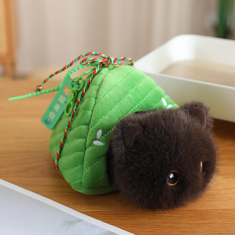 Adorable Tricolor Cat Plush Toy - Cute Lying Pose Siamese Zongzi Doll Figurine