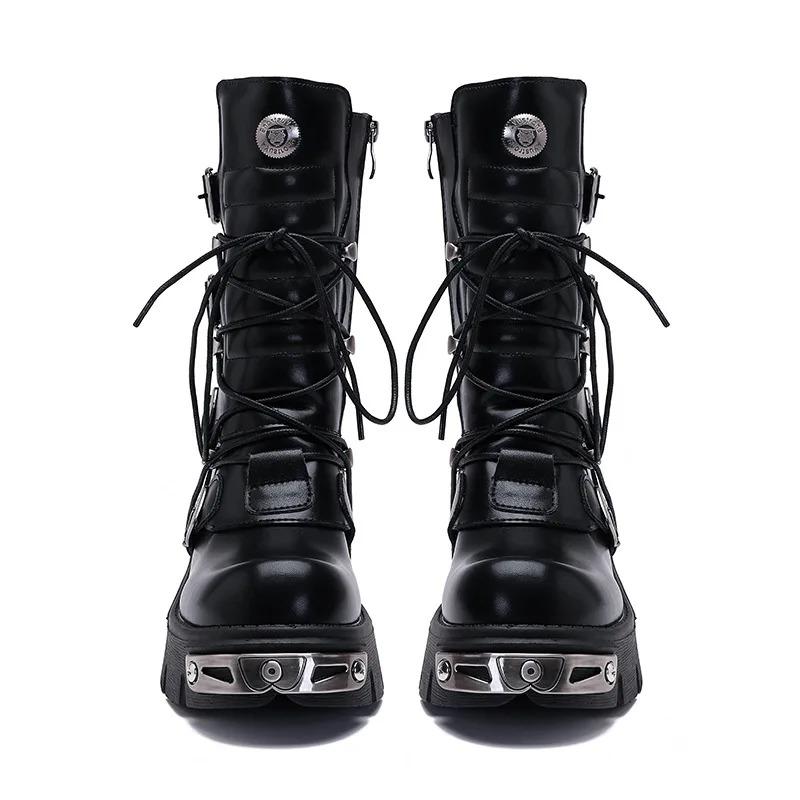 Fashion Retro Rock Shoes Boots For New Dark Punk Leather Shoes Metal Niche Motorcycle Platform Shoes For Women