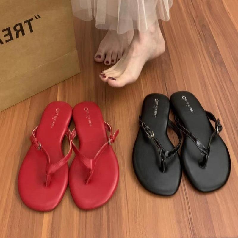 Fashion RED Gladiator Summer Clip Toe Slippers Women Summer Beach Flip Flop Outdoor Ladies Beach Vacation Outdoor Dress Slides Size35-42