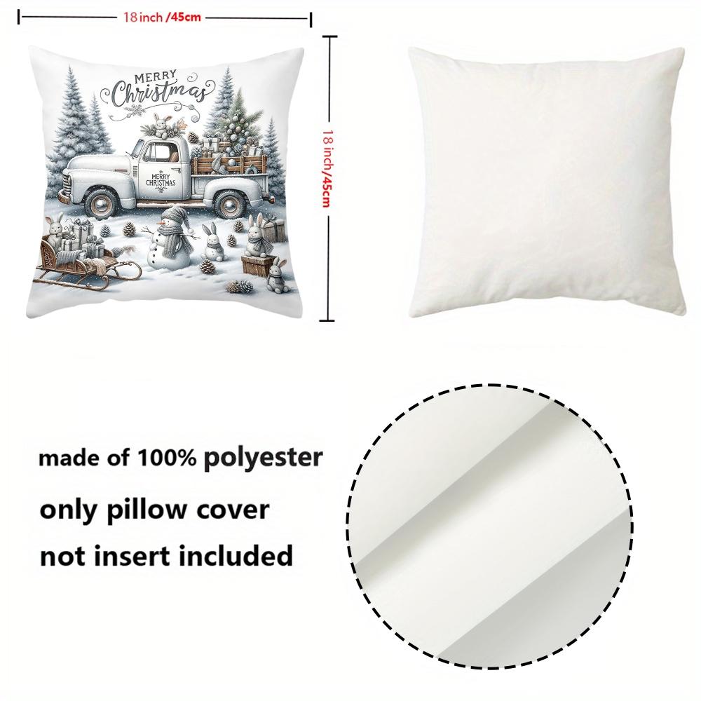1 Pieces Christmas Snow Truck Rabbit Sled Pillow Covers Polyester Pillowcase, Sofa Decorative Cushion Cov Headboard Pillow