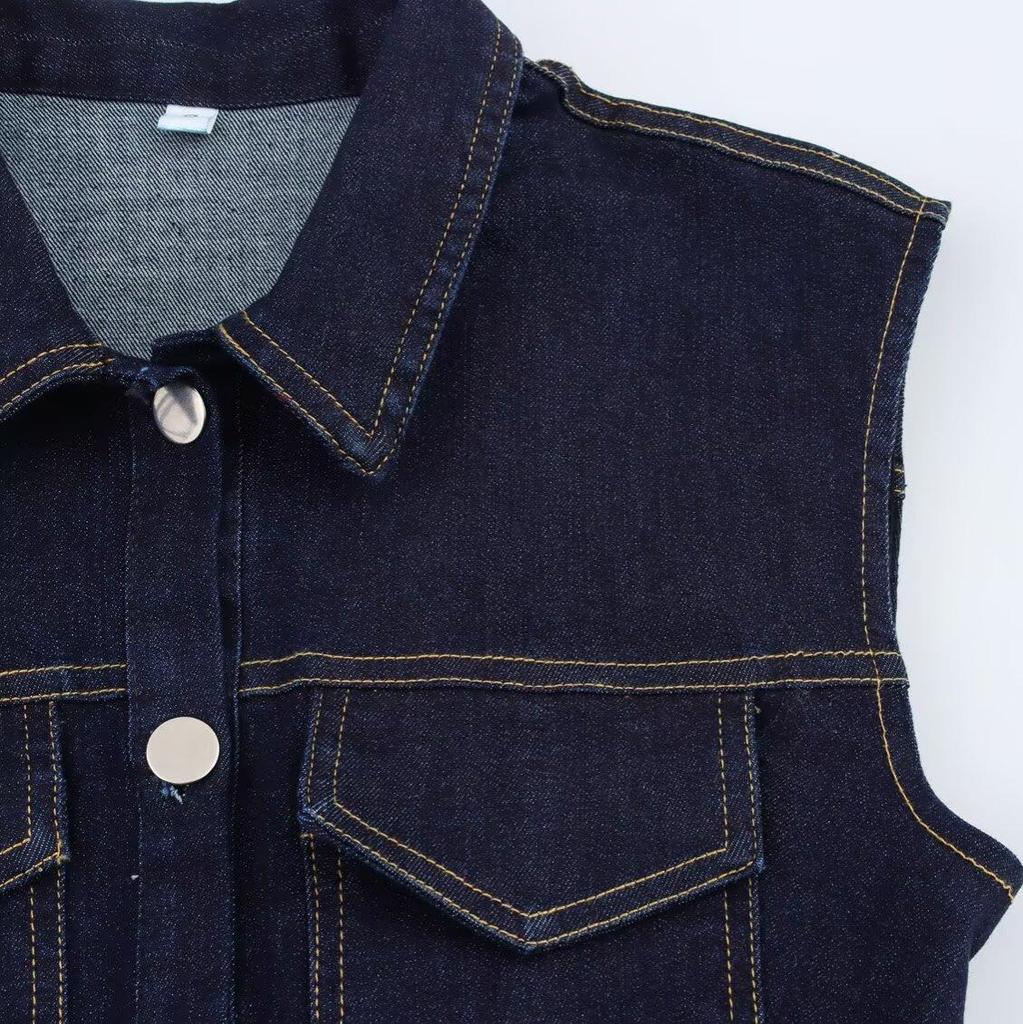 European & American Style Sleeveless Pleated Denim Mini Dress