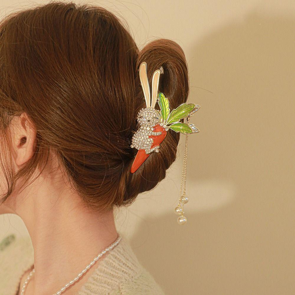 

Hairpins Hairgrip Pearl Tassel Korean Hair Clips Rabbit Carrot Hair Claws Women Shark Clip Crystal оранжевый