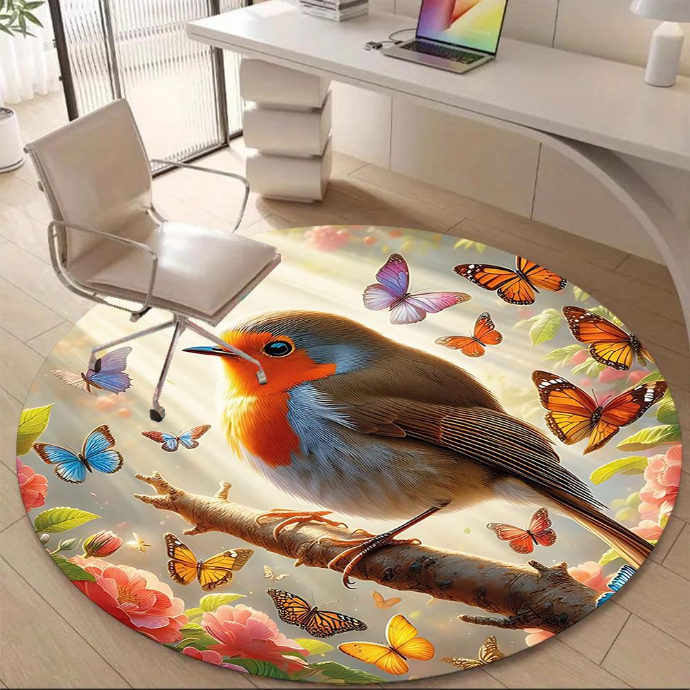 1PC Butterfly Bird Office Round Area Rug, Mat Suitable For Office, Under Office Chairs Bedroom Living Room Home Decor, Room Deco