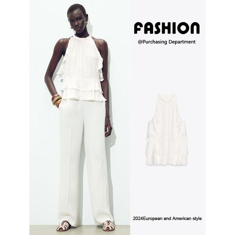 Za2025 Summer New Women clothes Versatile Backless Laminated Decorative Neck Collar Casual Top 2298080 250