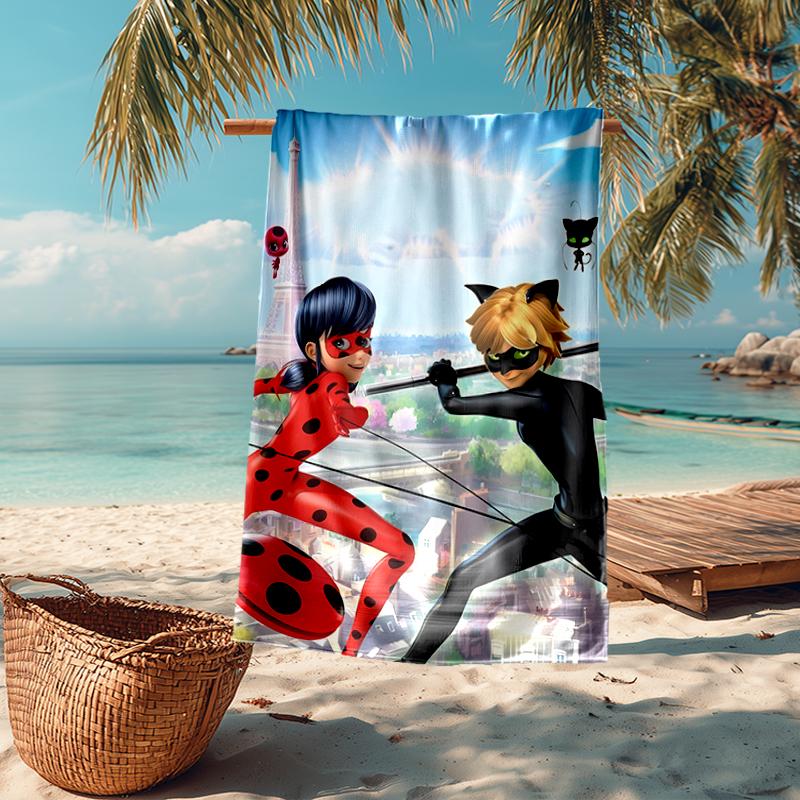Ultra-Soft Beach Towel with Miraculous Tales of Ladybug Cat Noir Theme,Ideal for Pool - Camping, Diving - Perfect Travel Essential, Vibrant Beach Towe