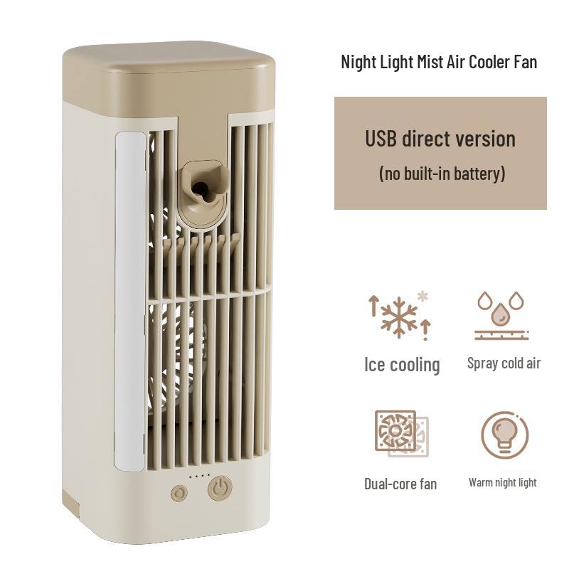 USB Night Light Mini Air Cooler Fan for Dormitory With Water Cooling and Spray Function Night Light, Spray, Dual Brushless Motor