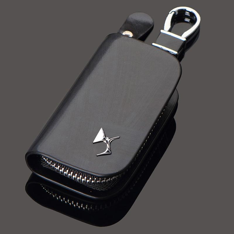 AJFJ2 Leather Citroën Key Fob Holder Car Key Case Protector for DS C3 C4 C5 Picasso Models - Premium Business Gift (Black/Brown)
