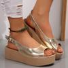 Fashion Peep Toe Platform Sandals for Women 2025 Summer Thick Bottom Beach Shoes Woman Gold Buckle Strap Wedge Sandalias Mujer