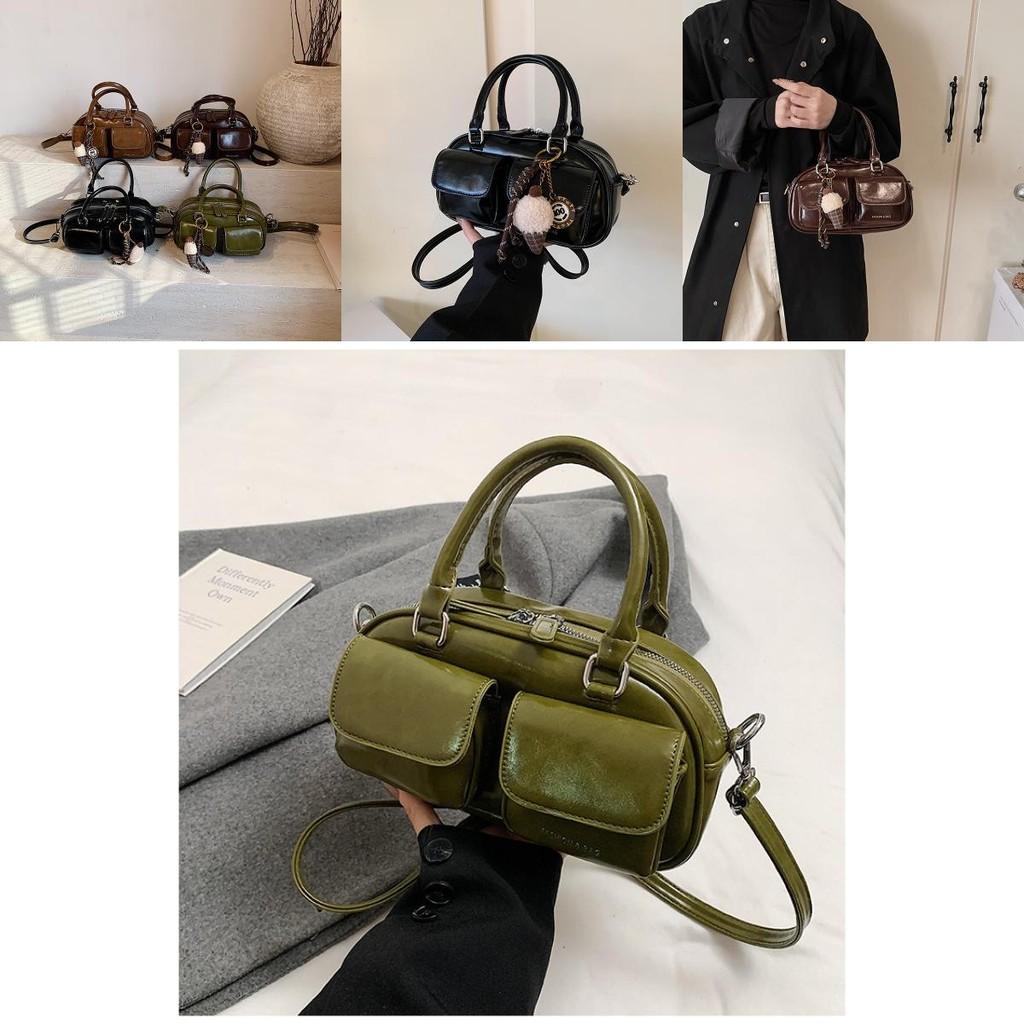 Trendy Brown Pu Bowling Bag For Women Versatile Crossbody Purse Perfect For Everyday Use