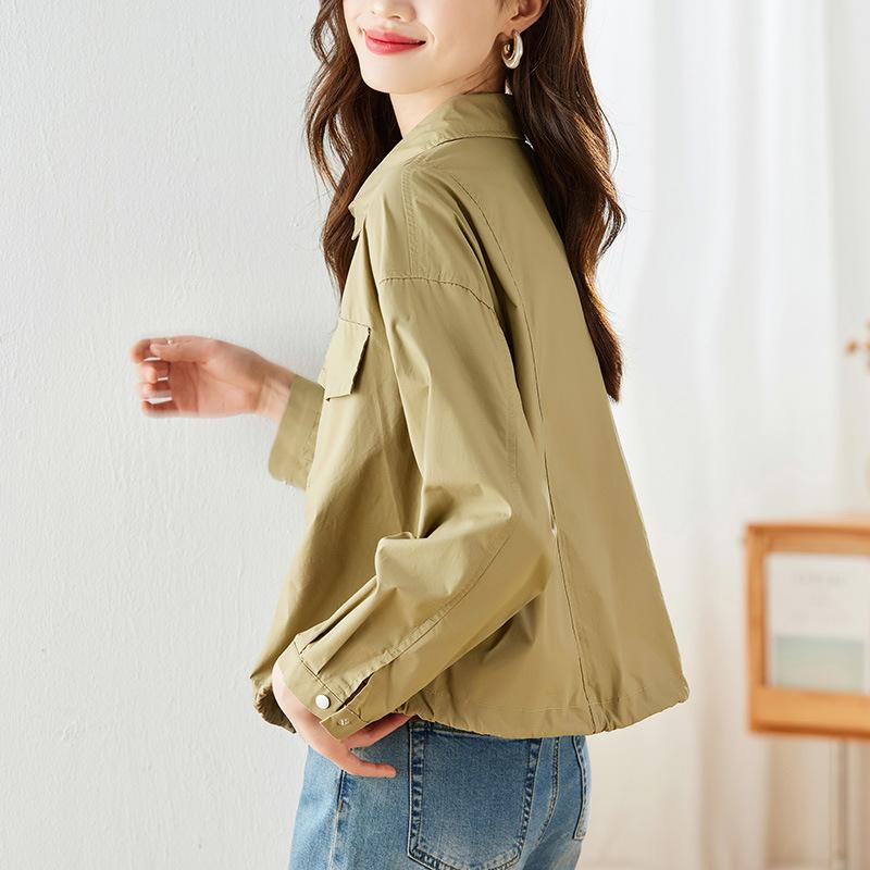 

Куртка Женская С длинным рукавом Весенняя одежда Новая Маленький Короткий Топ Рубашка из чистого хлопка XXL хаки