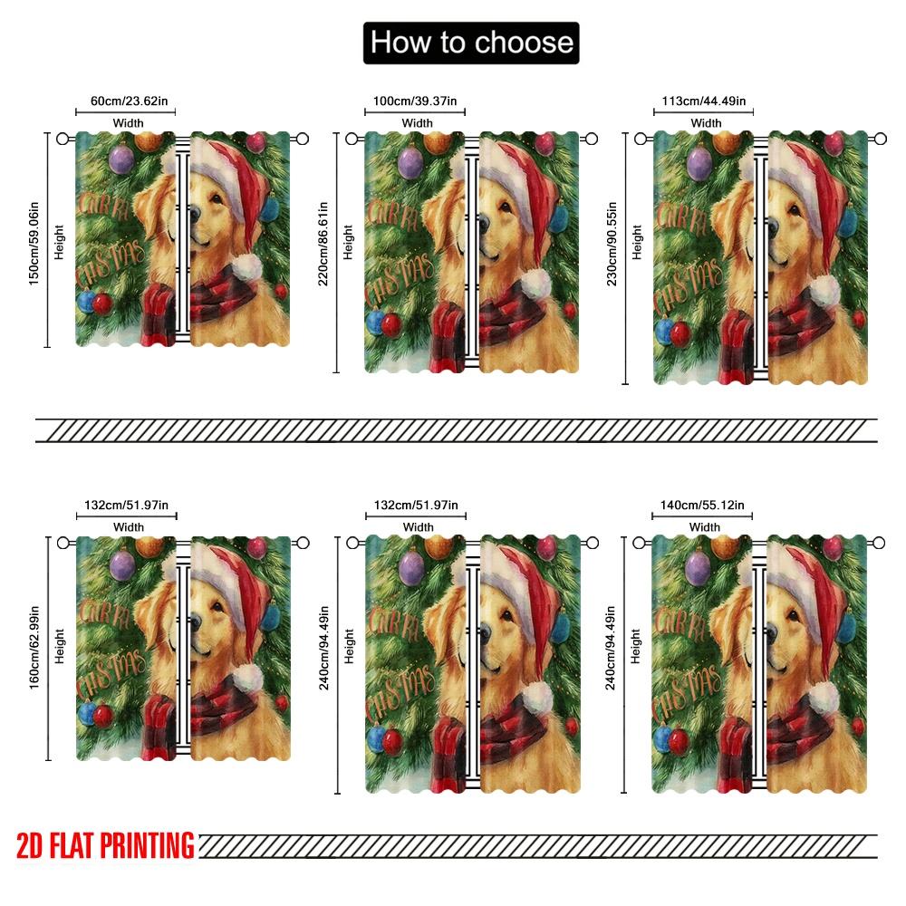 2pcs,2D Plane Printing Popular Curtains Christmas Dog Polyester (without Rod) Outdoor Decorations Ldeal for Bedroom Living Room