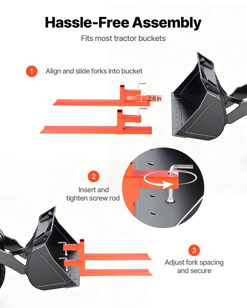 Pallet Forks, 907 Kg Clamp On Pallet Forks, 109 Cm Total Length Heavy-Duty Quick Attach Tractor Fork Compatible with Tractor Attachments, Loader