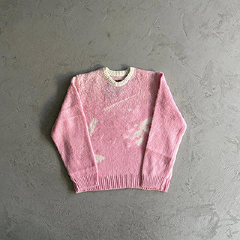 Mens Streetwear Knit Cardigan With Embroidered Letter Stand Collar Zip-Up Sweater Loose Fit
