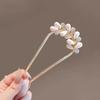 1Pcs Elegant Pearl Flower Hair Combs Pins French Retro Bun Hair Accessories Women Daily U-Shaped Hairpin Female Alloy Hair Clasp