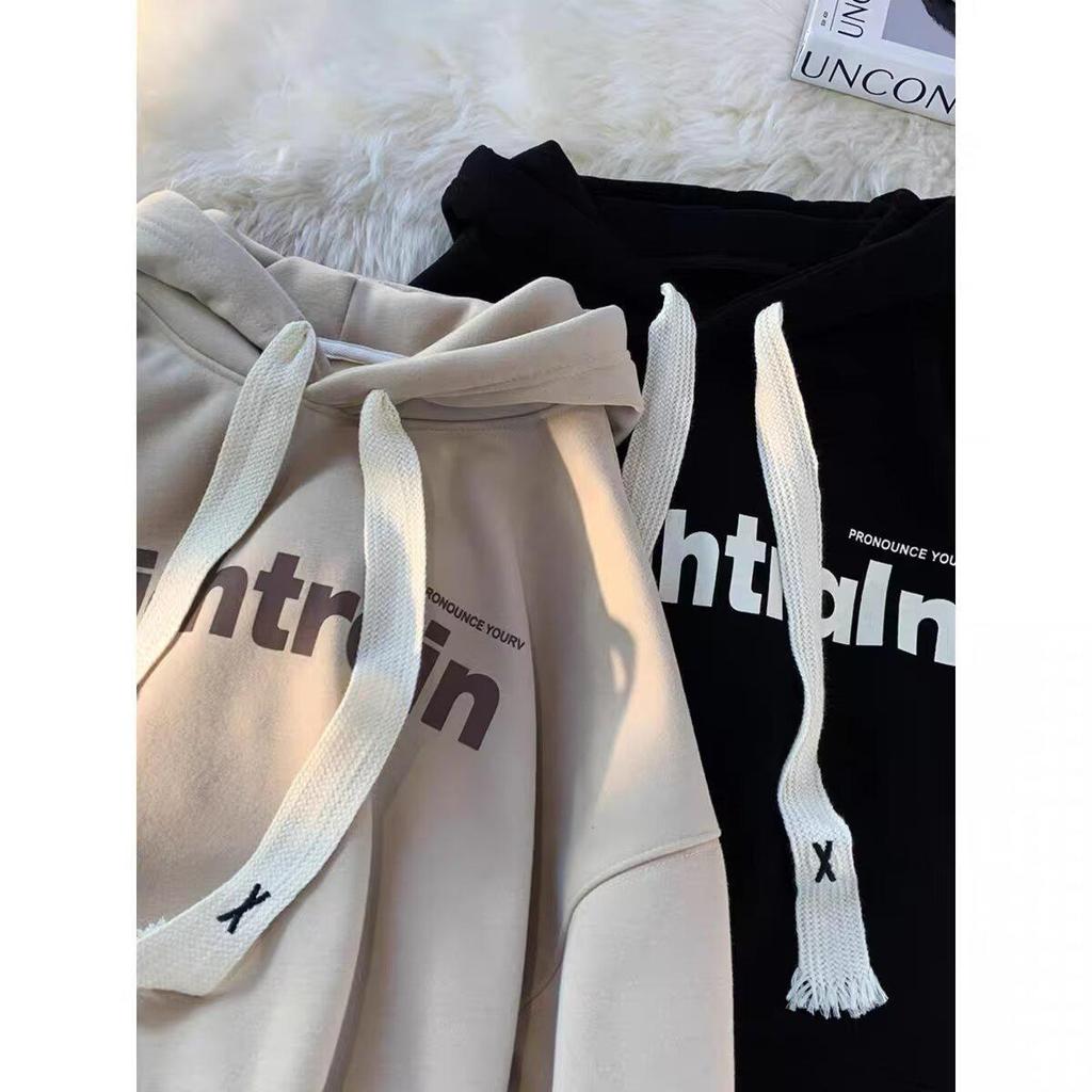 Unisex Loose Fit Thickened Velvet Hoodie with Logo Print for Autumn/Winter 2025